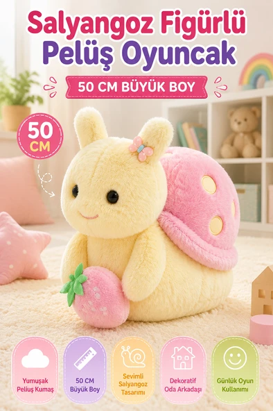 Salyangoz Figürlü Pembe Sırtlı Pelüş Oyuncak 50 CM Büyük Boy Yumuşak Dokulu Dekoratif Pelüş ürün görseli 1