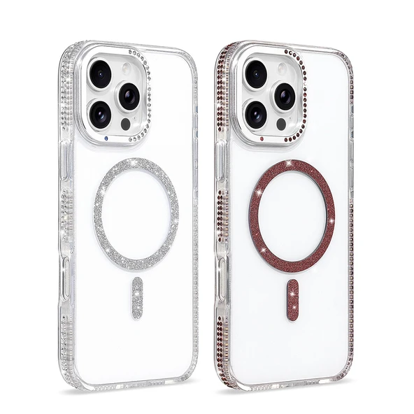 iPhone 16 Pro Max Kılıf Magsafe Şarj Özellikli Taşlı Lüx Tasarım Tera Silikon Kapak ürün görseli 1