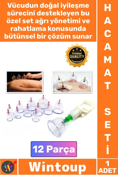 #HacamatSeti Klinik Tipi Masaj Terapi Ağrı Giderici Pompalı Vakumlu Hacamat Kupa Çekme Seti 12 Parça ürün görseli 1