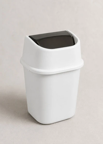 Beyaz Çöp Yut Çöp Kovası 6 L - Sallanır Kapaklı Kompakt Banyo Odası ve Masa Altı Çöp Kutusu ürün görseli 1
