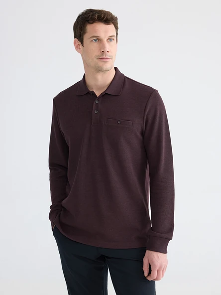 LCWAIKIKI Classic Mürdüm Polo Yaka Erkek Sweatshirt ürün görseli 1