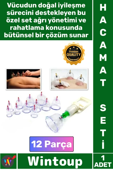 #HacamatSeti Masaj Terapi Ağrı Giderici Profesyonel Pompalı 12 Parça Vakumlu Hacamat Kupa Çekme Seti ürün görseli 1