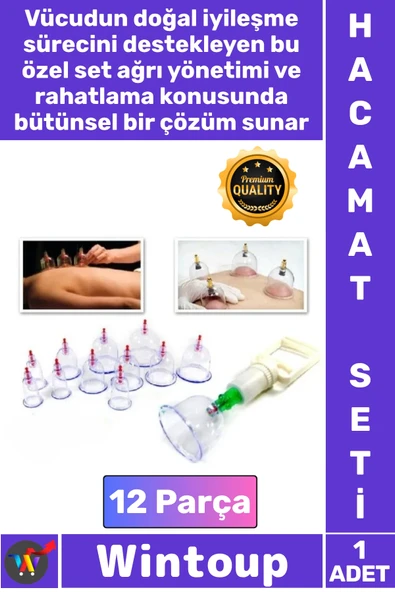 #HacamatSeti Profesyonel Masaj Terapi Ağrı Giderici Pompalı Vakumlu Hacamat Kupa Çekme Seti 12 Parça ürün görseli 1