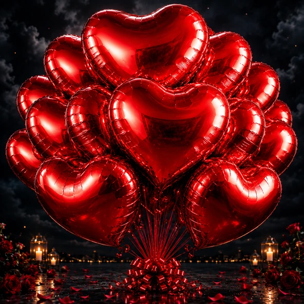 VIP KALİTE 70 CM ŞİŞER 39 ADET KIRMIZI KALPLİ FOLYO BALON PARLAK METALİK BÜYÜK BOY 70CM KALPLİ BALON ürün görseli 1