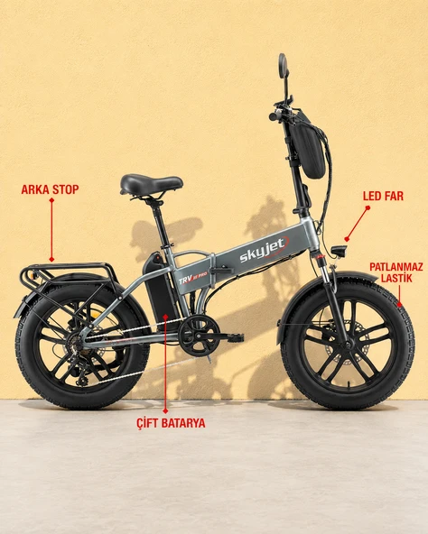 SKYJET TRVIII PRO W ÇİFT BATARYALI 1000W ELEKTRİKLİ BİSİKLET AYNA ÇANTA VE EL GAZI HEDİYELİ ürün görseli 1