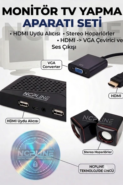 Monitörü TV Yapma Aparatı HD Uydu+HDMI VGA Çeviri+Hoparlör 3'lü ürün görseli 1