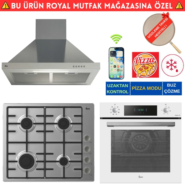 Hoover RIVERA Telefon Bağlantılı İnox-Beyaz Ankastre Set (HO3158W+ HHW6LMX/TK  Emaye + HCH6MXTK ) ürün görseli 1