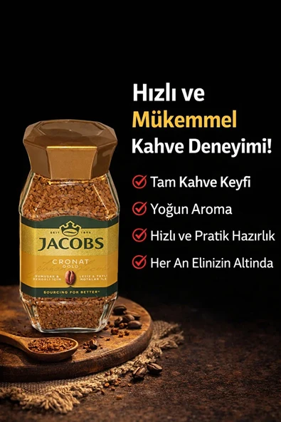 Jacobs Cronat Gold Çözünebilir Kahve 100 g Cam Kavanoz Yumuşak İçim Hazır Kahve ürün görseli 1