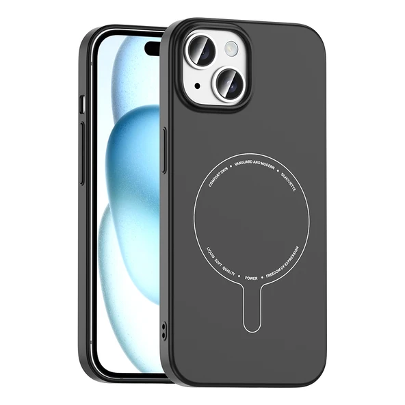 iPhone 15 Kılıf M-Safe Şarj Özellikli Kamera Korumalı Premium Elio Sert PC Kapak ürün görseli 1