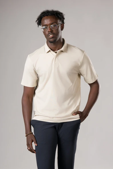 Regular Fit Likralı Gizli Düğmeli Polo Yaka T-shirt ürün görseli 1