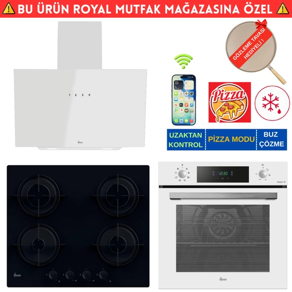 Hoover Genova Telefon Bağlantılı Beyaz Ankastre Set (HO3158W+ HVW6MBB Siyah + HDG6C1GWTK) ürün görseli 1