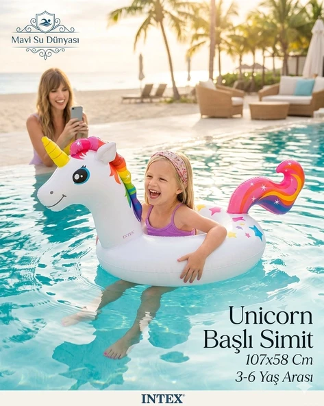 Unicorn Başlı Simit Beyaz Renkli | 107x58 Cm | 3-6 Yaş Arası ürün görseli 1