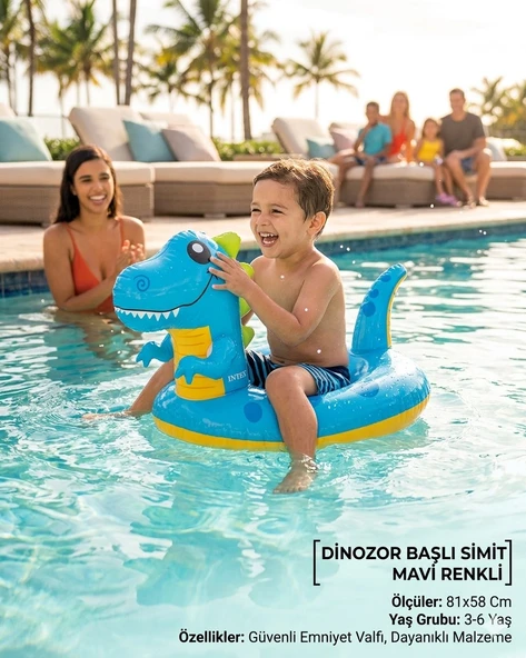 Dinozor Başlı Simit Mavi Renkli | 81x58 Cm | 3-6 Yaş Arası ürün görseli 1