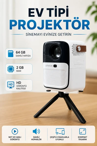Projector Ev Tipi 64 Gb 2 Gb Rem Hafıza Hd Görüntü Kumandalı ürün görseli 1