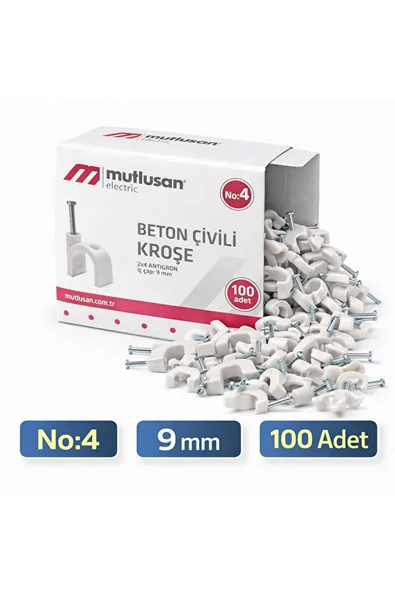 No:4 Beton Çivili Kroşe 9 mm Kablo Kroşesi 2x4 Antigron Kablo Sabitleme 100 Adet ürün görseli 1