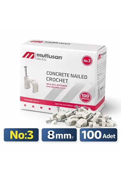 No:3 Çivili Kroşe 8 mm Beton Çivili Kablo Kroşesi 2x1.5 , 3x1.5 Antigron 100 Adet ürün görseli 1