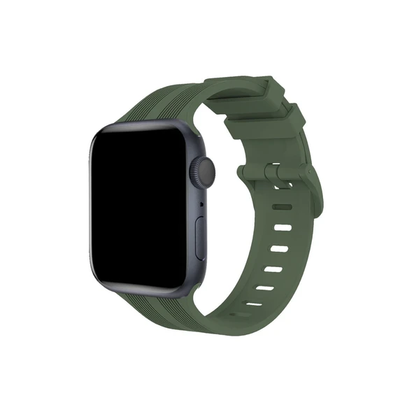 Apple Watch 38mm Kr408 Çizgili Silikon Kordon (SAAT DEĞİLDİR) - Koyu Yeşil ürün görseli 1