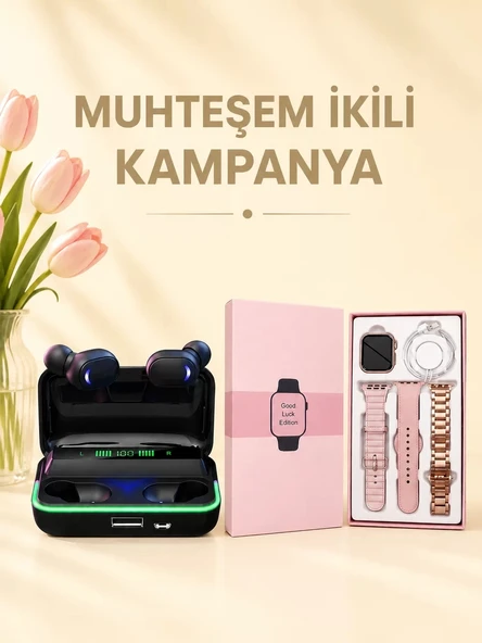 Nevamel® Kadınlara Özel Bileklik Hediyeli Akıllı Saat ve Dijital Göstergeli ANC Özellikli Bluetooth Kulaklık ürün görseli 1