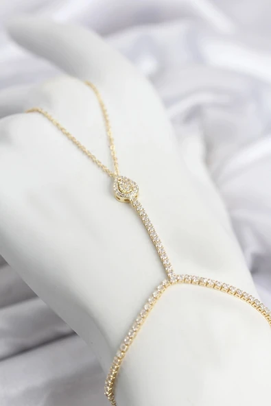Gold Renk Pirinç Zirkon Taşlı Damla Model Şahmeran ürün görseli 1