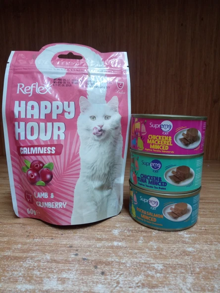 SAKİNLEŞMEYİ DESTEKLEYEN KUZU ETLİ&KIZILCIKLI  KEDİ ÖDÜL MAMASI 60 GRAM+3 ADET KARIŞIK AROMA PÜRE KEDİ KONSERVE 85 GRAM ürün görseli 1