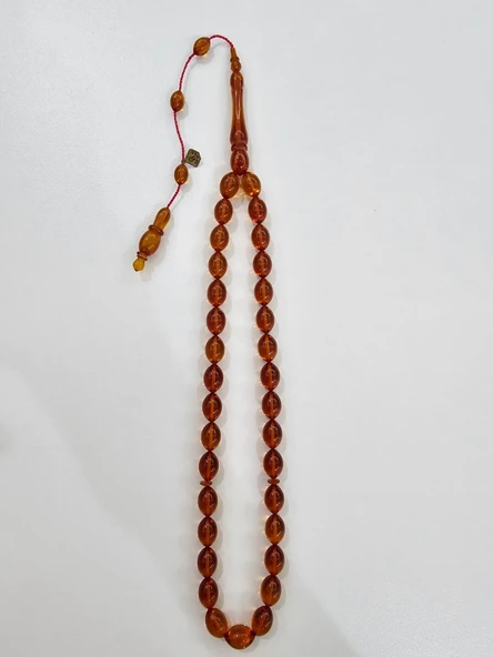 Han Faturan Hasan Ayhan İmzalı Kehribar Tesbih 8 x 12,5 mm Beyzi Kesim ürün görseli 1