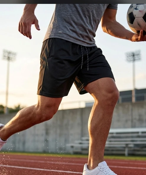 Erkek Siyah Mesh Kumaş Spor Şortu Rahat Kalıp Antrenman Şortu ürün görseli 1