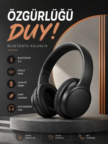 Kulak Üstü Bluetooth Kulaklık Ayarlanabiilir Uzun Pil Ömrü Kablosuz 5.0 Bluetooth ürün görseli 1