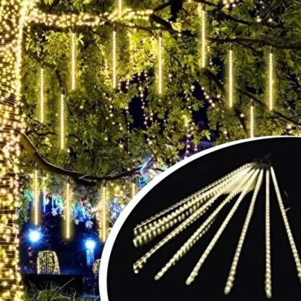 10'lu 45 cm Plastik Meteor LED USB 2M Kablo Sarı Renk Ağaç Işığı – Renk Değiştiren Asmalı Dekoratif Bahçe ve Dış Mekan A ürün görseli 1