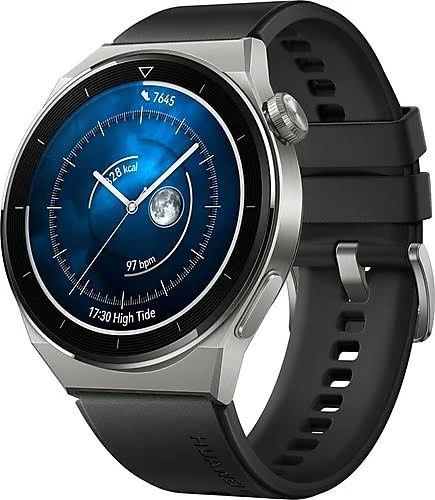 Huawei Watch GT 3 Pro 46mm Titanyum Kasa ve Siyah Kauçuk Kayış Akıllı Saat ürün görseli 1