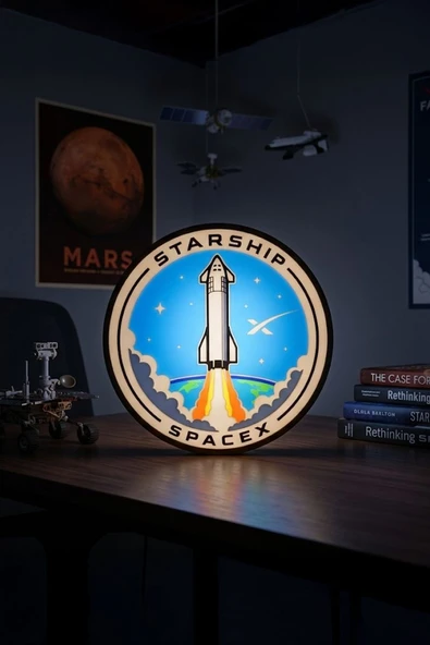 SpaceX Starship Görevi Tasarımlı Dekoratif Aydınlatma (24x24cm) ürün görseli 1