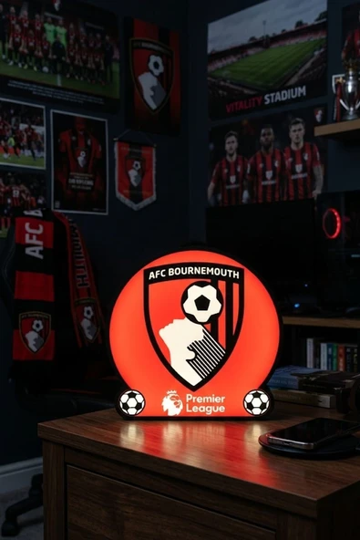 AFC Bournemouth Premier League Tasarımlı Dekoratif Aydınlatma Gece Lambası (24x24cm) ürün görseli 1