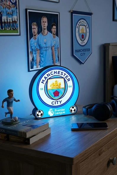 Manchester City Premier League Tasarımlı Dekoratif Aydınlatma Gece Lambası (24x24cm) ürün görseli 1