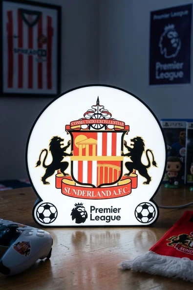 Sunderland Premier League Tasarımlı Dekoratif Aydınlatma Gece Lambası (24x24cm) ürün görseli 1