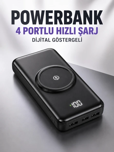 10.000 Mah Powerbank 4 Portlu Hızlı Şarj Dijital Göstergeli ürün görseli 1