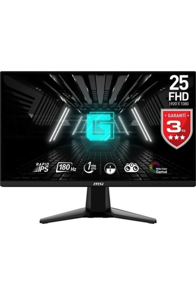 MSI 24.5 G255F 1920x1080 (FHD) 16:9 FLAT RAPID IPS 180HZ 1MS FREESYNC GAMING MONITOR ürün görseli 1