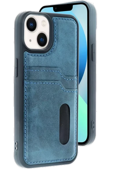 Newface Apple iPhone 14 Kılıf Sara Kartvizitli Deri Kılıf - Lacivert ürün görseli 1