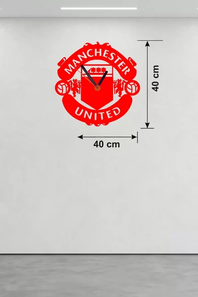Manchester United Logolu Ahşap Duvar Saati - 40x40 cm Taraftar Hediyesi ürün görseli 1