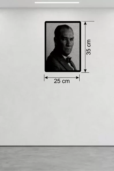 Atatürk Line Art Metal Görünümlü Ahşap Tablo - Modern Ofis ve Ev Dekoru ürün görseli 1