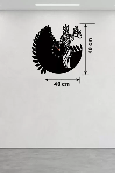 Adalet Tanrıçası Themis Tasarım Ahşap Duvar Saati - 40x40 cm Avukat Hediyesi ürün görseli 1