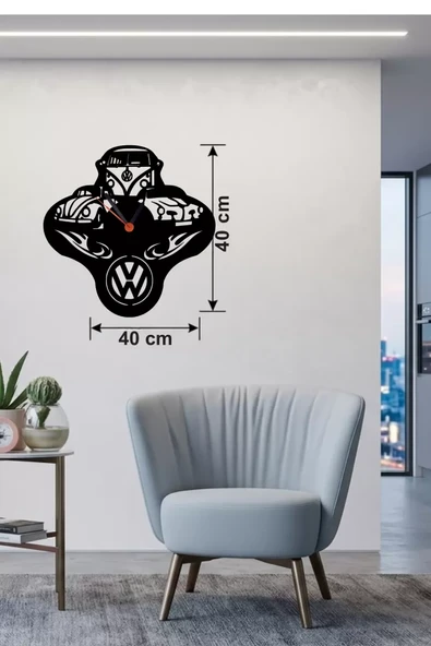 Vosvos ve Retro Araba Temalı Ahşap Duvar Saati - 40x40 cm Lazer Kesim ürün görseli 1