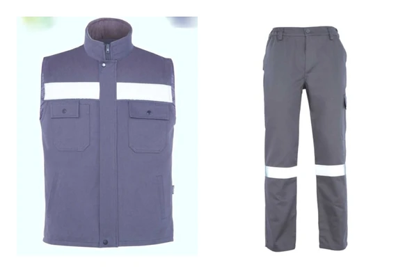 İş Takımı 7/7 Gabardin Gri %100 Pamuk Kapitoneli Reflektörlü ürün görseli 1