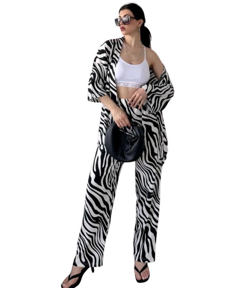 Alt Üst Takım Kimono- Zebra  Desenli - Resim 2