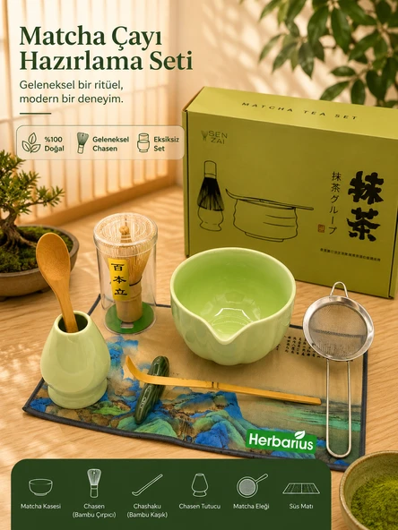Herbarius 6 Parça Yeşil Renk Matcha Çayı Hazırlama Seti - Geleneksel Japon Matcha Seti ürün görseli 1