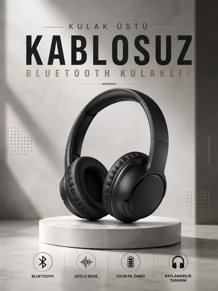 Kulak Üstü Kablosuz Bluetooth Kulaklık Yüksek Ses Kaliteli ANC Özelliği ürün görseli 1