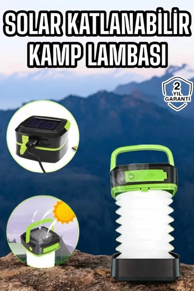Güneş Enerjili Led Lamba Kamp Lambası Katlanabilir Lamba USB Şarjlı ürün görseli 1