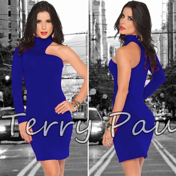 Terry Pau TP101061 Asimetrik Mini Elbise - Resim 3