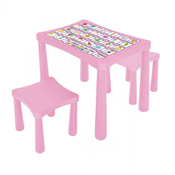 03 493 STORY İKİ TABURELİ MASA (PEMBE) ürün görseli 1