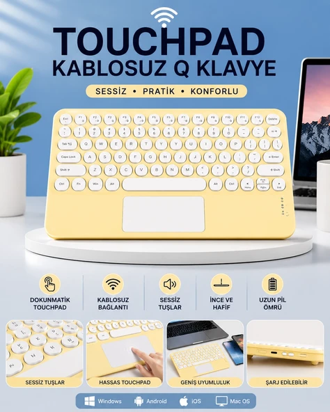 Touchpad Tüm Cihazlara Uyumlu Bluetooth Klavye Touchpad Slim Kablosuz Wifi Q Klavye ürün görseli 1