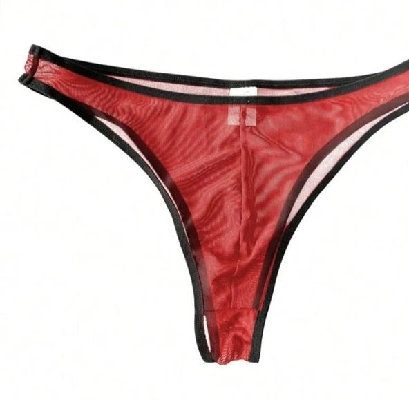 Erkek Biyeli Kırmızı Transparan Brazillian Slip ürün görseli 1