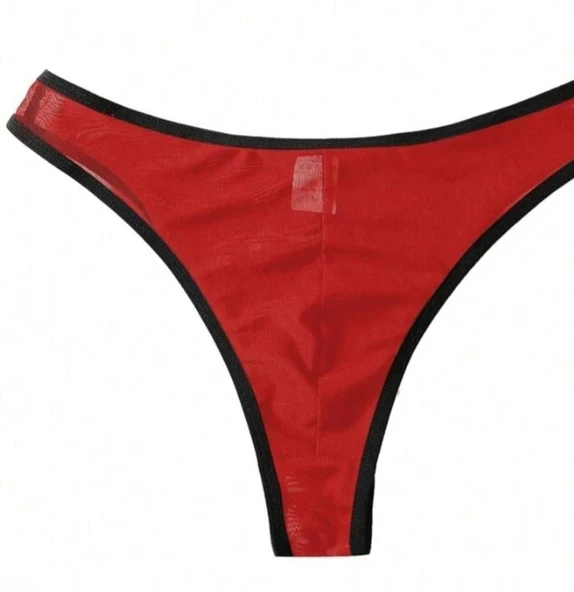 Erkek Biyeli Kırmızı Transparan Brazillian Slip - Resim 2